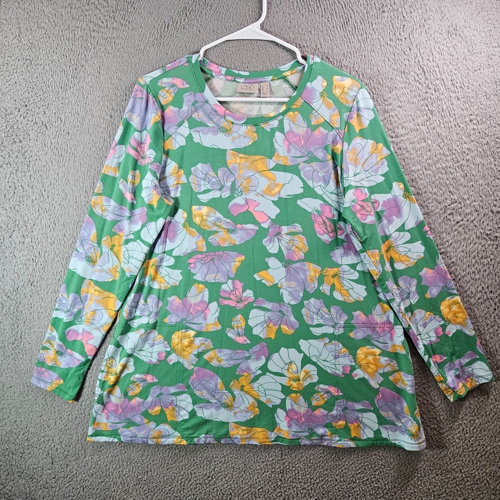 Logo Lori Goldstein Tunic Top Blouse Women Medium Floral Long Sleeve Multicolor